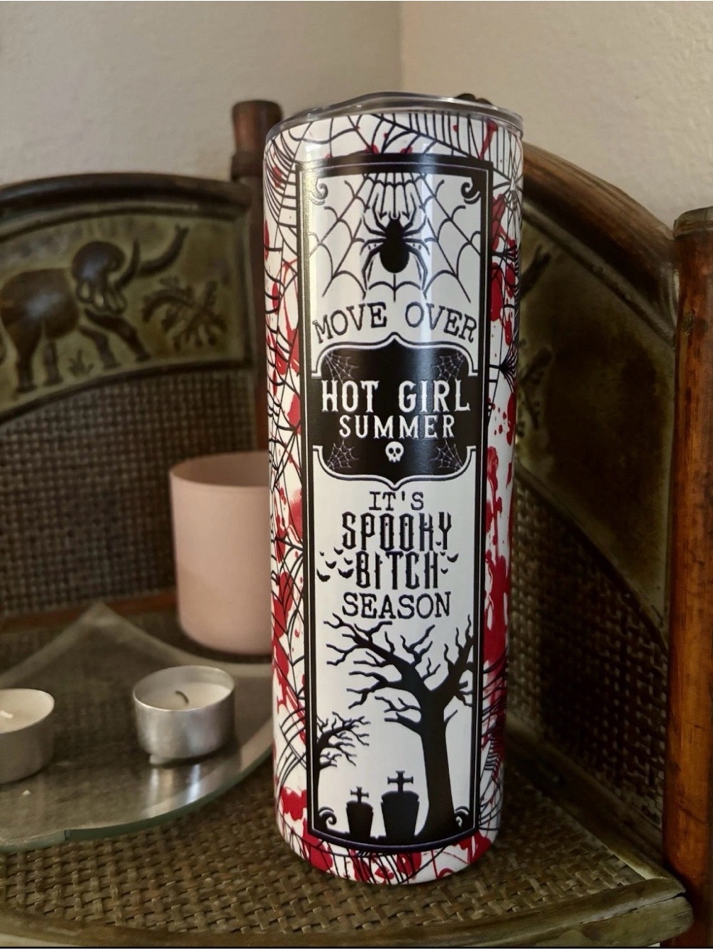 Halloween Insulated Tumbler w/ Drink-Through Lid Spooky Season Blood Splat